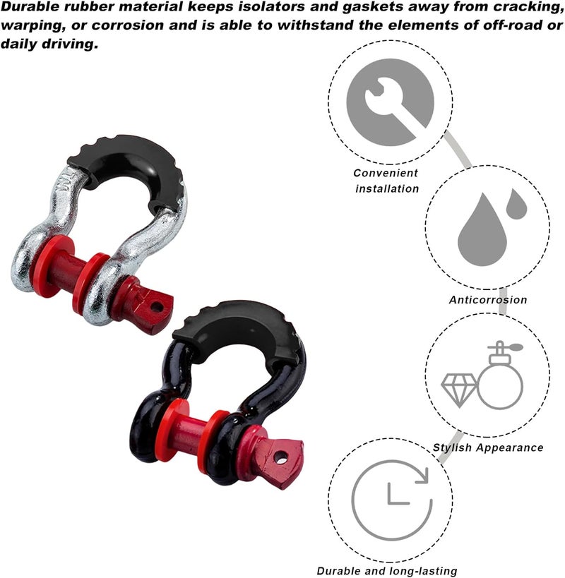 Wevdn D Ring Shackle Isolators Washers Kit, Rubber Shackle Isolators with Washers Fits Standard 3/4" Shackles, Soft Shackle Isolators Protect Shackle & Bumper Reduce Rattling (Black) - Image 4